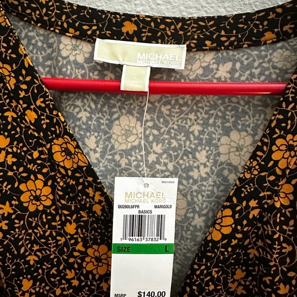 NEW MICHAEL KORS V-NECK BUTTON DOWN STRETCH FLARE FLORAL DRESS SIZE L - MARIGOLD - Picture 3 of 6